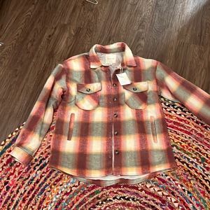 Thread and supply never worn flannel- orange, red, white and grey- size medium